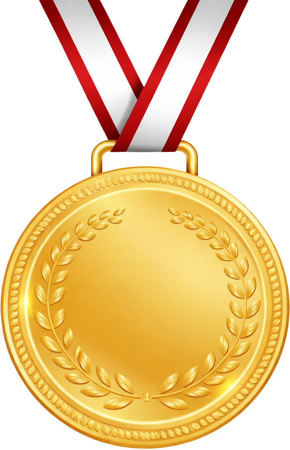Illustration einer Goldmedaille mit rot-weißem Band