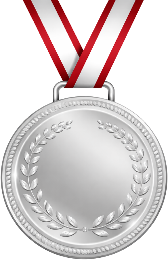 Illustration einer Silbermedaille mit rot-weißem Band