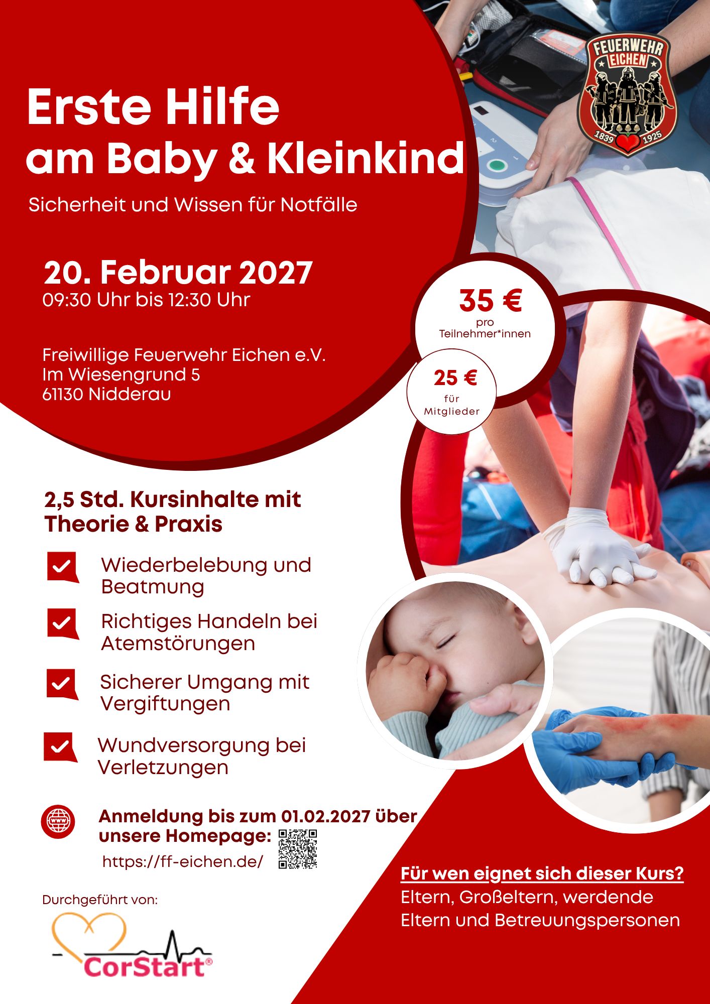 Flyer für den Erste Hilf Kurs am 20.2.2027